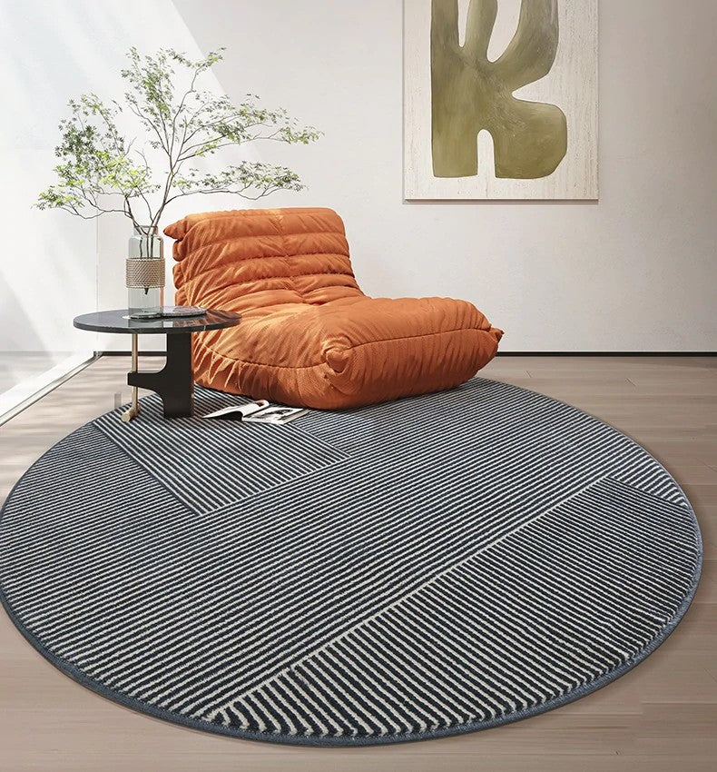 Indigo Blue Modern Area Rugs for Living Room, Modern Rugs under Coffee Table, Modern Rugs in Bedroom, Round Modern Rugs in Dining Room