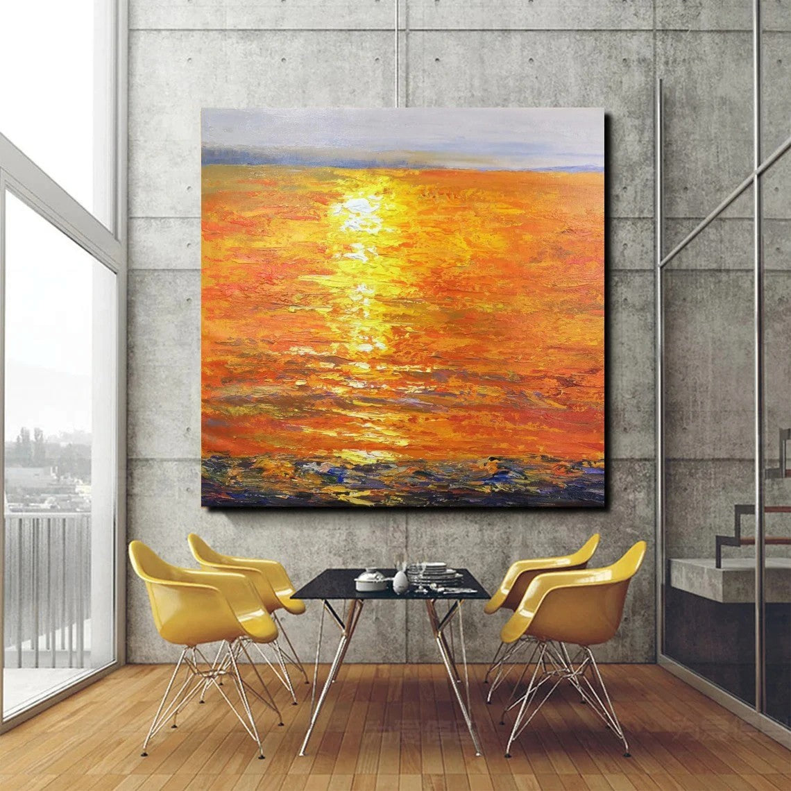 Landscape Acrylic Paintings, Sunrise Seascape Painting, Modern Wall Art Paintings, Heavy Texture Painting, Large Painting Behind Sofa