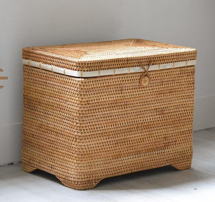 Oversized Storage Baskets for Bedroom, Rectangular Woven Storage Baskets for Clothes, Large Rectangular Storage Basket with Lid, Rattan Storage Case