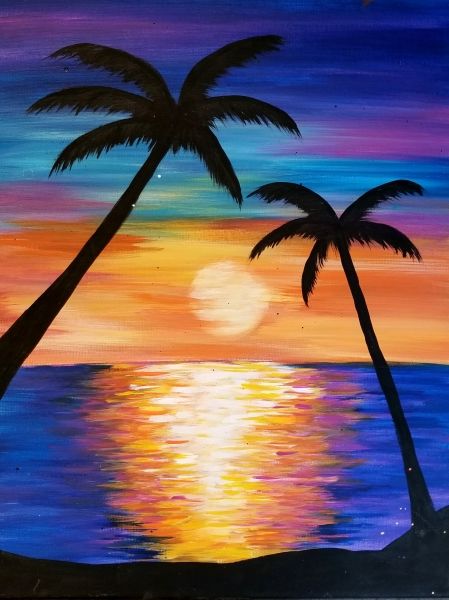 Easy Landscape Paintings Ideas for Beginners, Simple Canvas Paintings, Sunrise Painting, Easy Acrylic Painting Ideas for Beginners