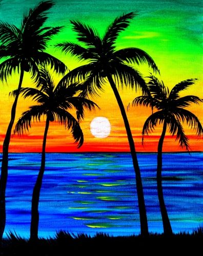 Easy Seascape Painting Ideas for Beginners, Simple Landscape Painting Ideas, Easy Acrylic Paintings, Sunrise Painting