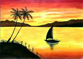 40 Easy Landscape Painting Ideas for Beginners, Sunrise Painting, Easy Acrylic Painting Ideas, Easy Boat Painting Ideas, Sunset Painting, Easy Canvas Painting Ideas