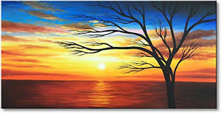 Easy Sunrise Painting Ideas for Beginners, Simple Landscape Painting Ideas, Easy Acrylic Paintings, Easy Tree Paintings