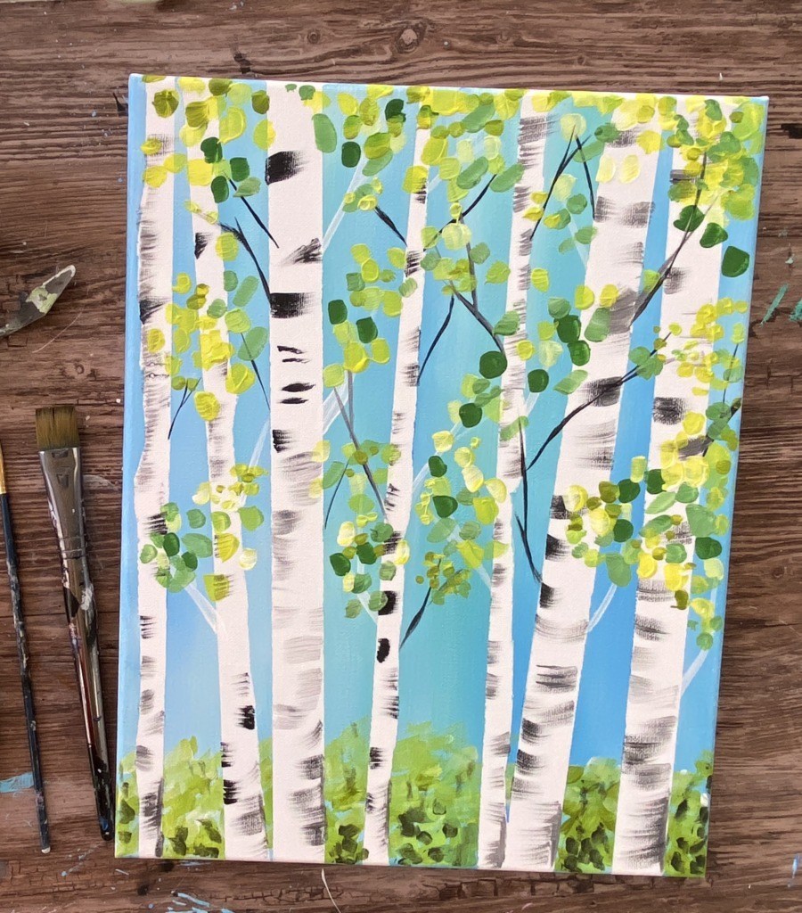 Easy Landscape Paintings Ideas for Beginners, Birch Tree Paintings, Simple Canvas Paintings, Easy Acrylic Painting Ideas for Beginners