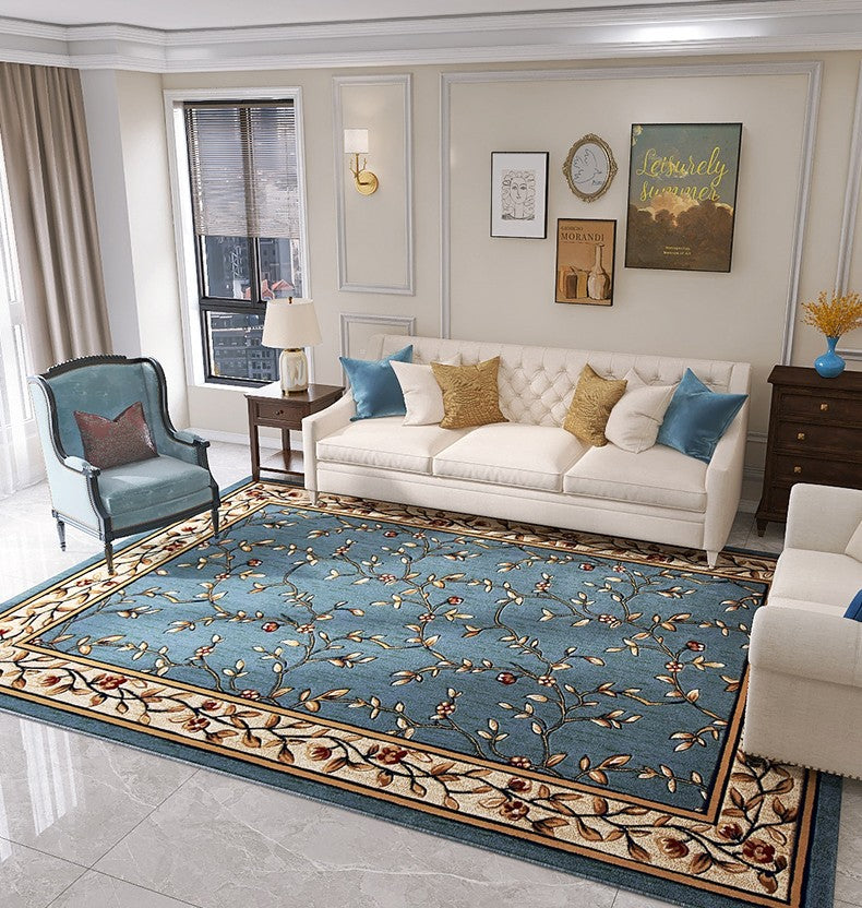 Large Rugs for Living Room, Luxury Rustic Blue Rugs under Couch, Farm House Area Rugs, Flower Pattern Area Rugs under Coffee Table, Bedroom Floor Rugs