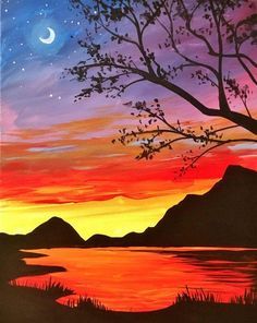 40 Easy Landscape Painting Ideas for Beginners, Sunrise Painting, Easy Acrylic Painting Ideas, Simple Abstract Painting Ideas, Easy Canvas Painting Ideas