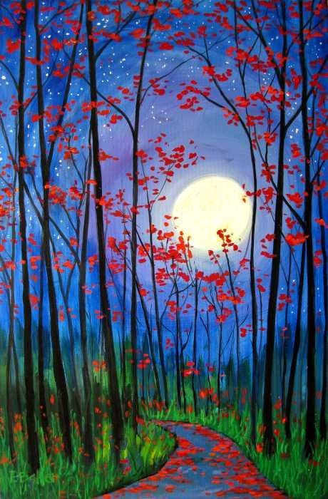Easy Landscape Paintings Ideas for Beginners, Forest Paintings, Simple Canvas Paintings, Easy Acrylic Painting Ideas for Beginners