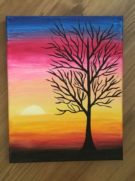Easy Landscape Paintings Ideas for Beginners, Simple Canvas Paintings, Sunrise Painting, Easy Acrylic Painting Ideas for Beginners