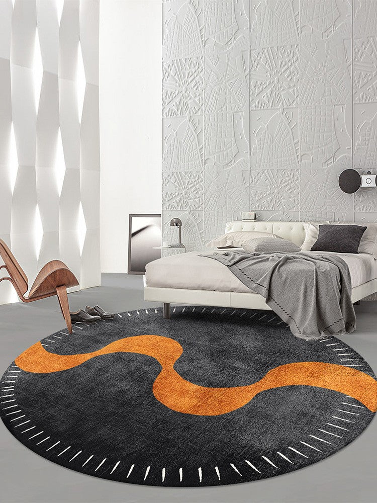 Round Modern Rug in Dining Room, Coffee Table Round Rugs, Orange Modern Area Rugs, Large Rugs in Living Room, Modern Rugs in Bedroom