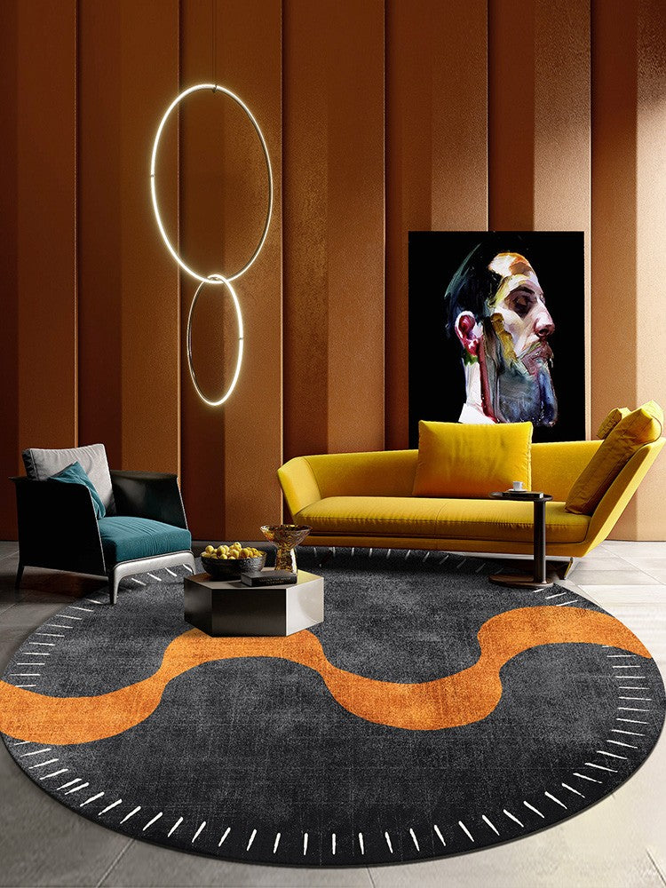 Round Modern Rug in Dining Room, Coffee Table Round Rugs, Orange Modern Area Rugs, Large Rugs in Living Room, Modern Rugs in Bedroom