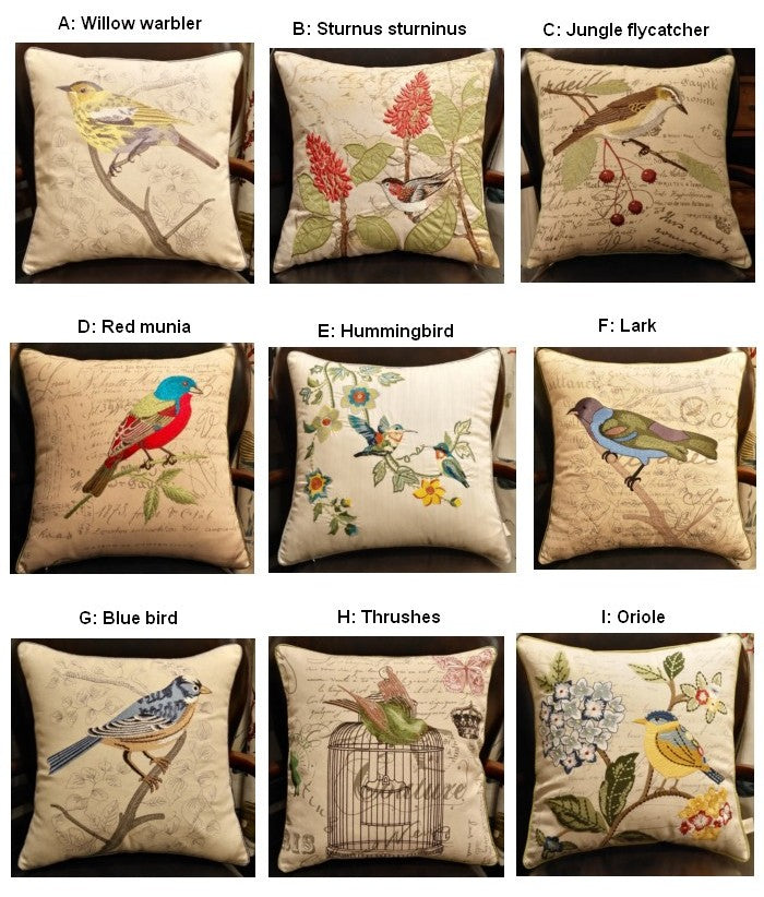 Decorative Throw Pillows for Couch. Bird Pillows. Pillows for Farmhouse. Sofa Throw Pillows. Embroidery Throw Pillows. Rustic Pillows