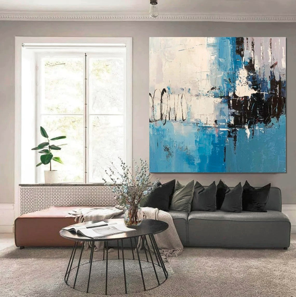 Simple Abstract Painting for Living Room, Modern Paintings for Dining Room, Blue Contemporary Modern Art Paintings, Hand Painted Art, Bedroom Wall Art Ideas