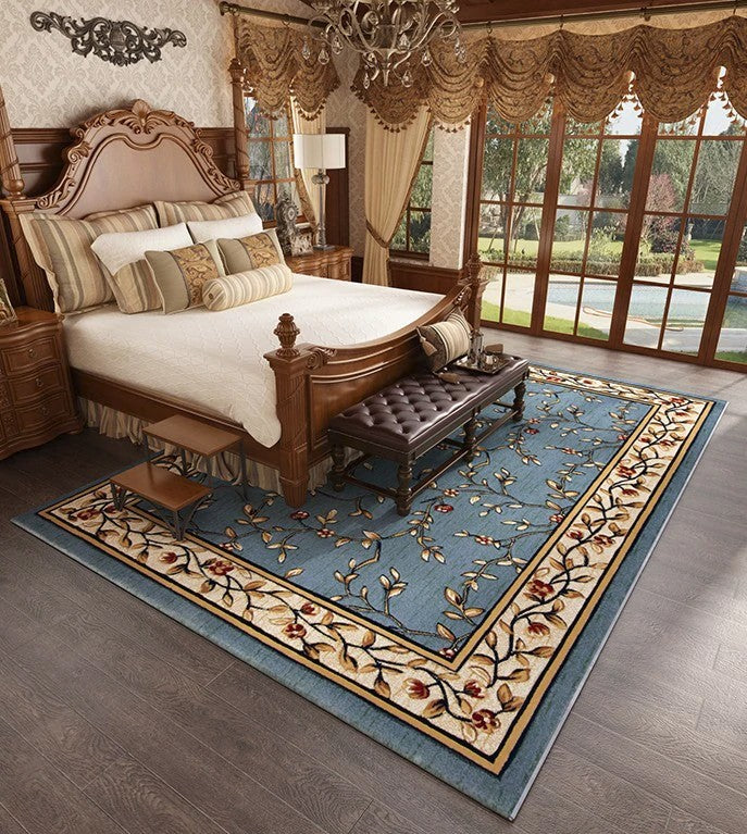 Large Rugs for Living Room, Luxury Rustic Blue Rugs under Couch, Farm House Area Rugs, Flower Pattern Area Rugs under Coffee Table, Bedroom Floor Rugs