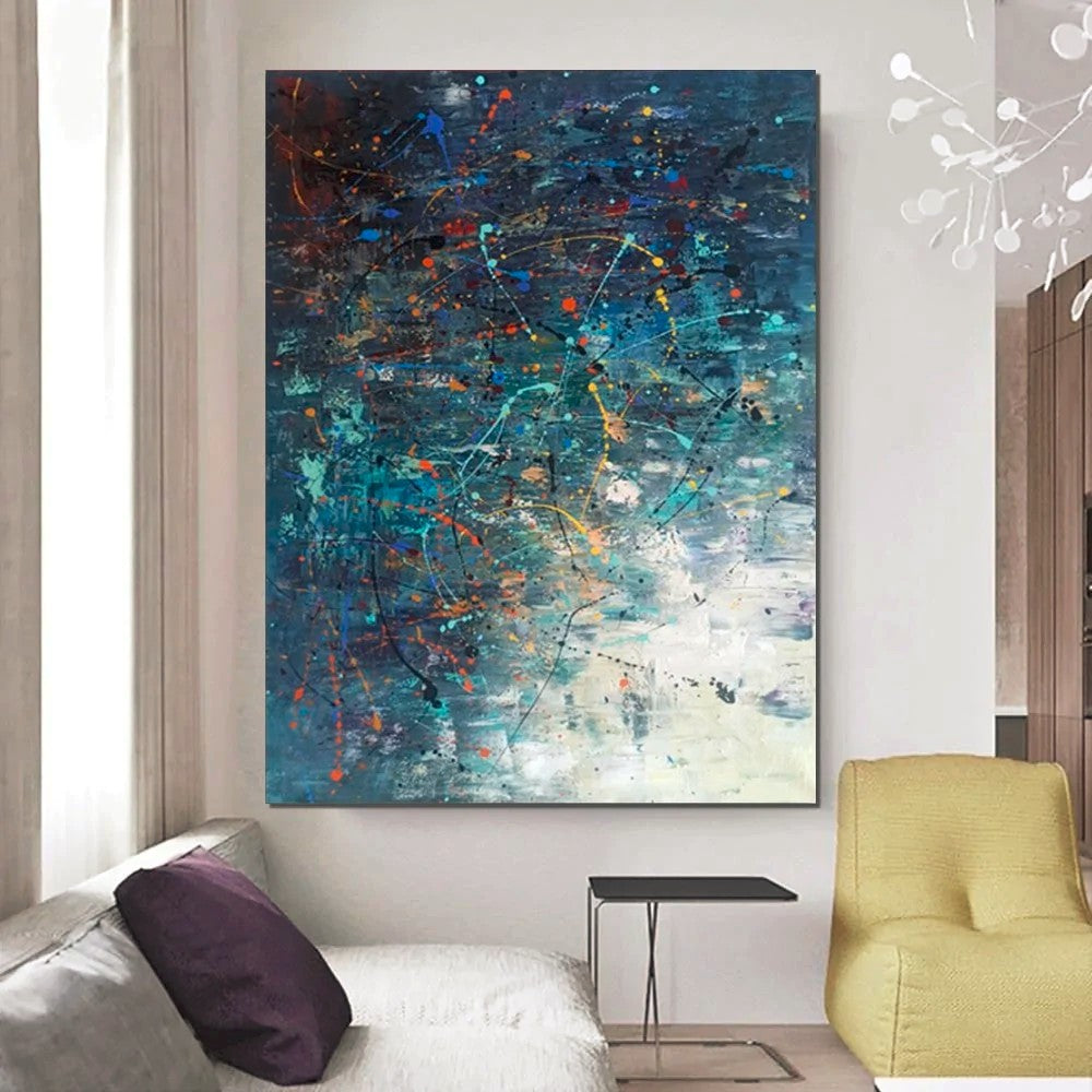 Extra Large Paintings for Living Room, Hand Painted Wall Art Paintings, Blue Abstract Acrylic Painting, Modern Abstract Art for Dining Room