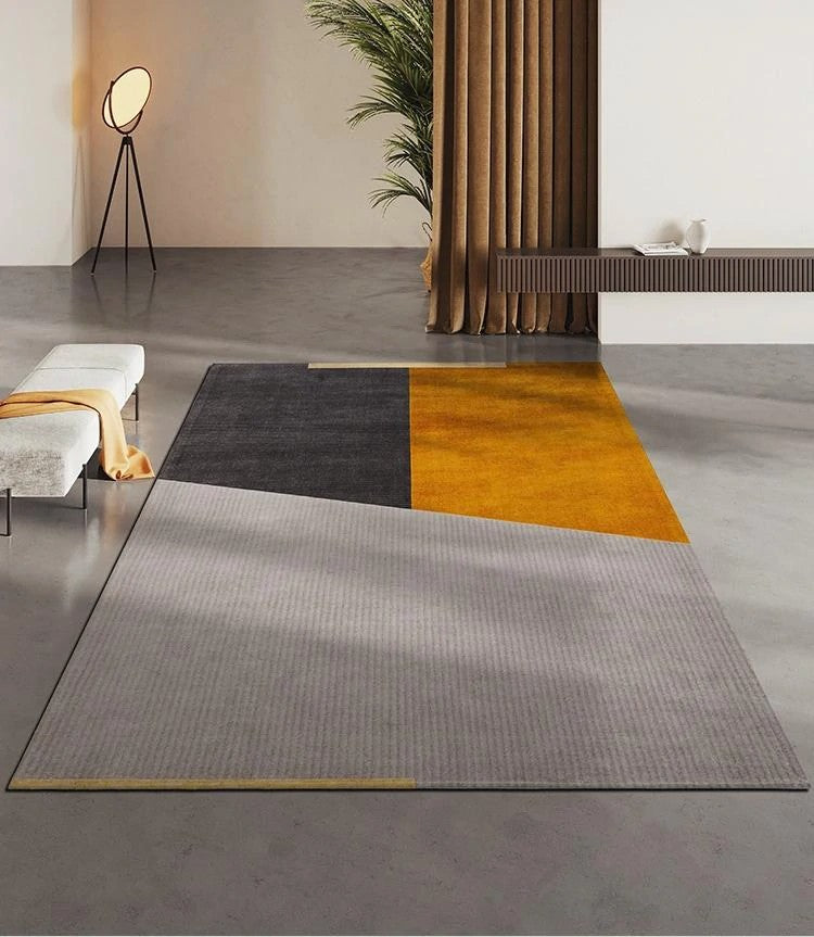 Large Area Rugs for Bedroom, Modern Area Rugs for Living Room, Yellow Grey Geometric Floor Rugs, Contemporary Area Rug for Dining Room