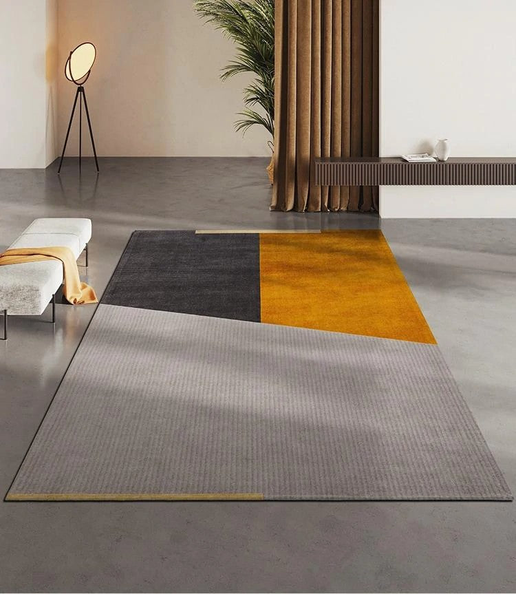Large Area Rugs for Bedroom, Modern Area Rugs for Living Room, Yellow Grey Geometric Floor Rugs, Contemporary Area Rug for Dining Room