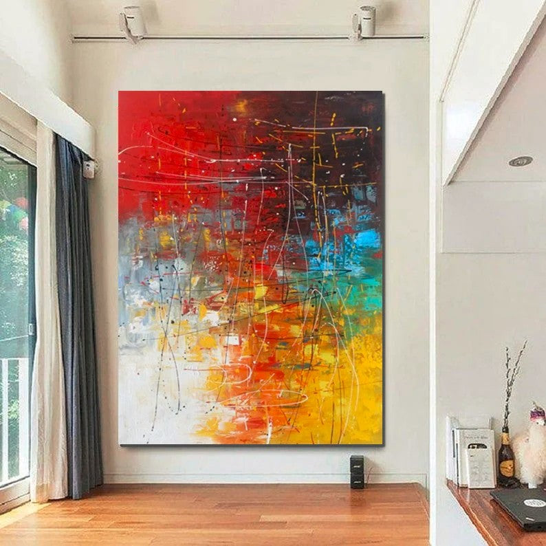 Contemporary Canvas Artwork, Large Modern Acrylic Painting, Red Abstract Wall Art Paintings, Modern Art for Dining Room, Hand Painted Wall Art Painting