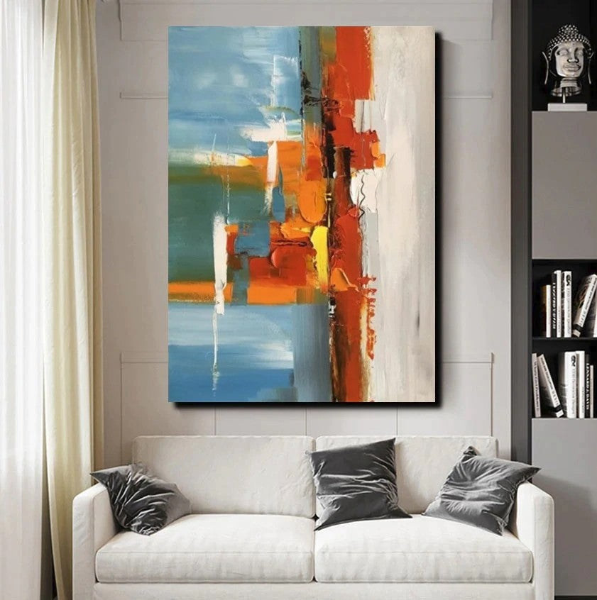 Abstract Paintings Behind Sofa, Heavy Texture Paintings for Living Room, Contemporary Modern Art, Buy Large Paintings Online