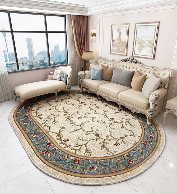 Luxury Rustic Oval Rugs under Couch, Farm House Area Rugs, Flower Pattern Area Rugs under Coffee Table, Bedroom Floor Rugs, Large Rugs for Living Room