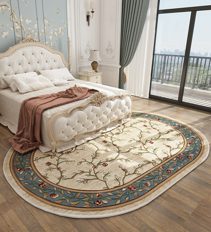 Luxury Rustic Oval Rugs under Couch, Farm House Area Rugs, Flower Pattern Area Rugs under Coffee Table, Bedroom Floor Rugs, Large Rugs for Living Room