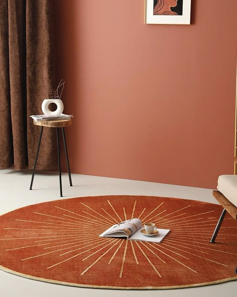 Round Area Rug for Dining Room, Coffee Table Rugs, Orange Modern Area Rug, Large Rugs for Living Room, Contemporary Area Rugs for Bedroom