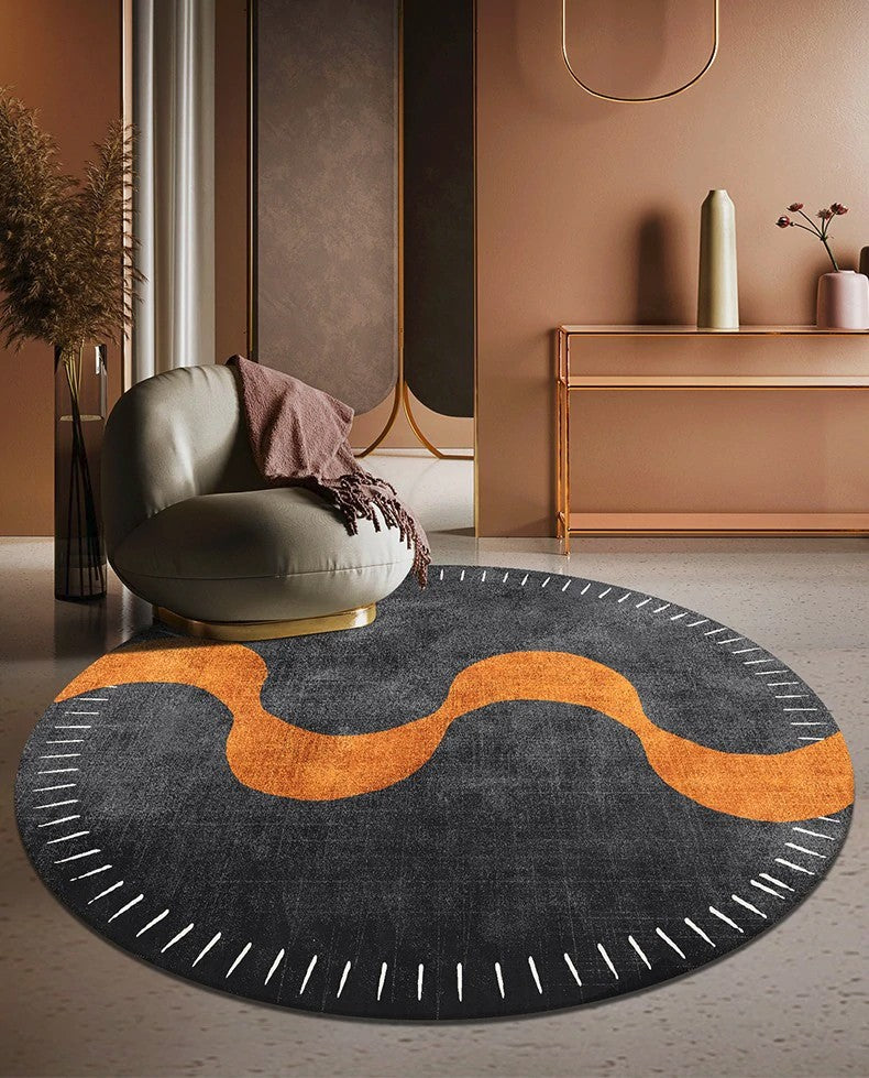 Round Modern Rug in Dining Room, Coffee Table Round Rugs, Orange Gray Modern Area Rugs, Large Rugs in Living Room, Modern Rugs in Bedroom