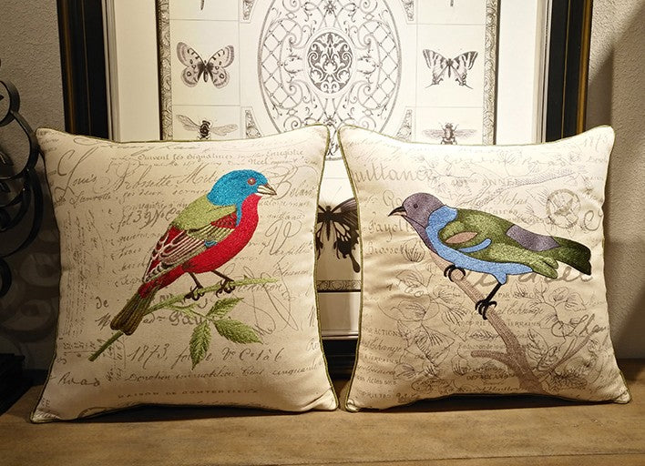 Decorative Throw Pillows for Couch, Bird Pillows, Pillows for Farmhouse, Sofa Throw Pillows, Embroidery Throw Pillows, Rustic Pillows