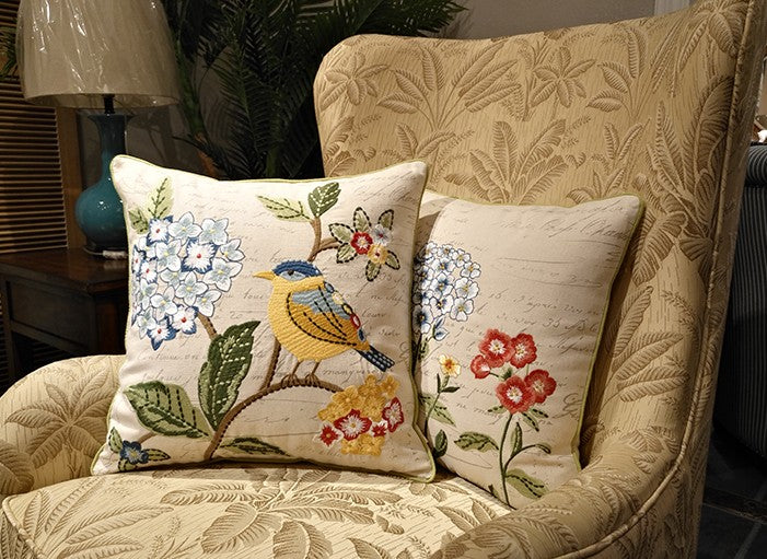Decorative Throw Pillows for Couch, Bird Pillows, Pillows for Farmhouse, Sofa Throw Pillows, Embroidery Throw Pillows, Rustic Pillows