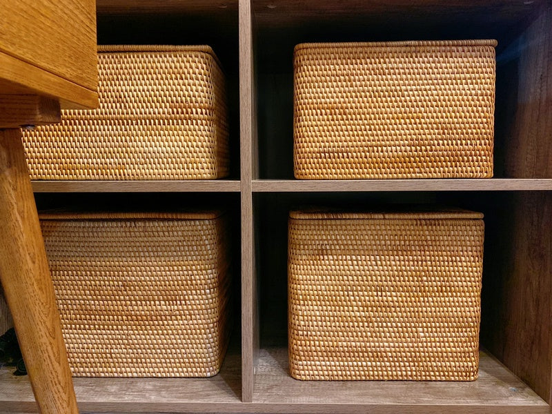 Rectangular Storage Baskets for Bedroom, Rattan Storage Baskets for Kitchen, Storage Baskets for Shelves, Large Storage Baskets