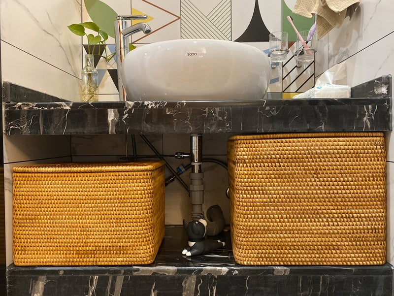 Large storage baskets for bathroom, rattan rectangular storage baskets with lip