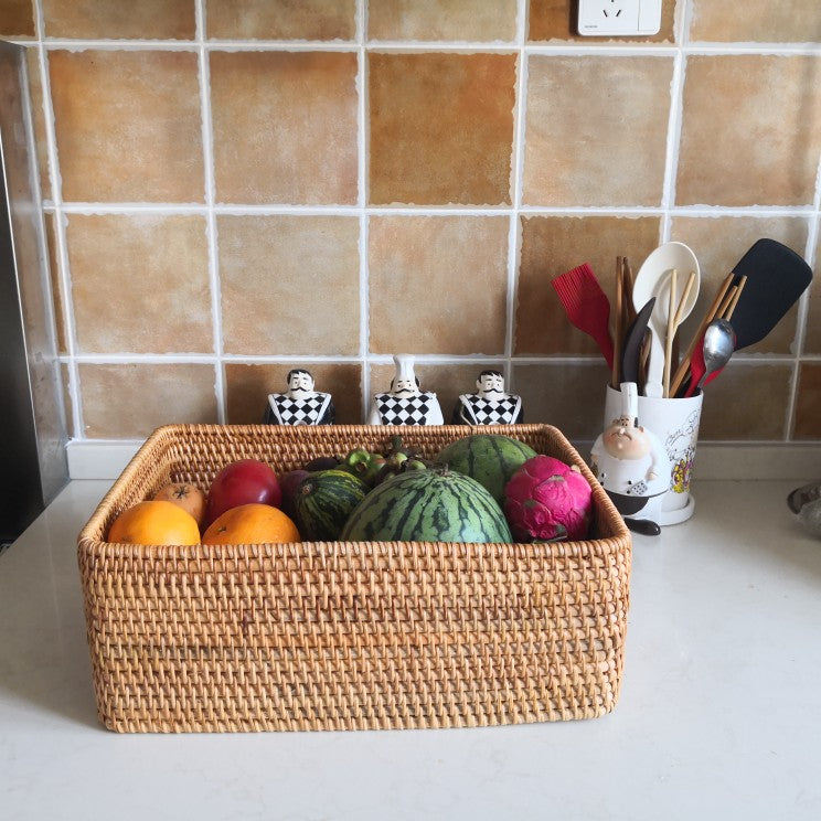 Large storage basket for kitchen, storage baskets for fruit and vegetables, rattan storage baskets