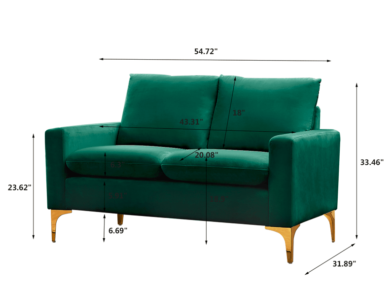 54.72' Velvet Square Arm Loveseat