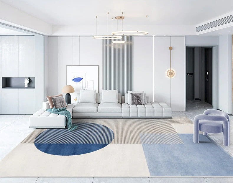 Blue Contemporary Modern Rugs, Large Modern Area Rugs in Living Room, Modern Rugs in Dining Room Area, Large Geometric Carpets