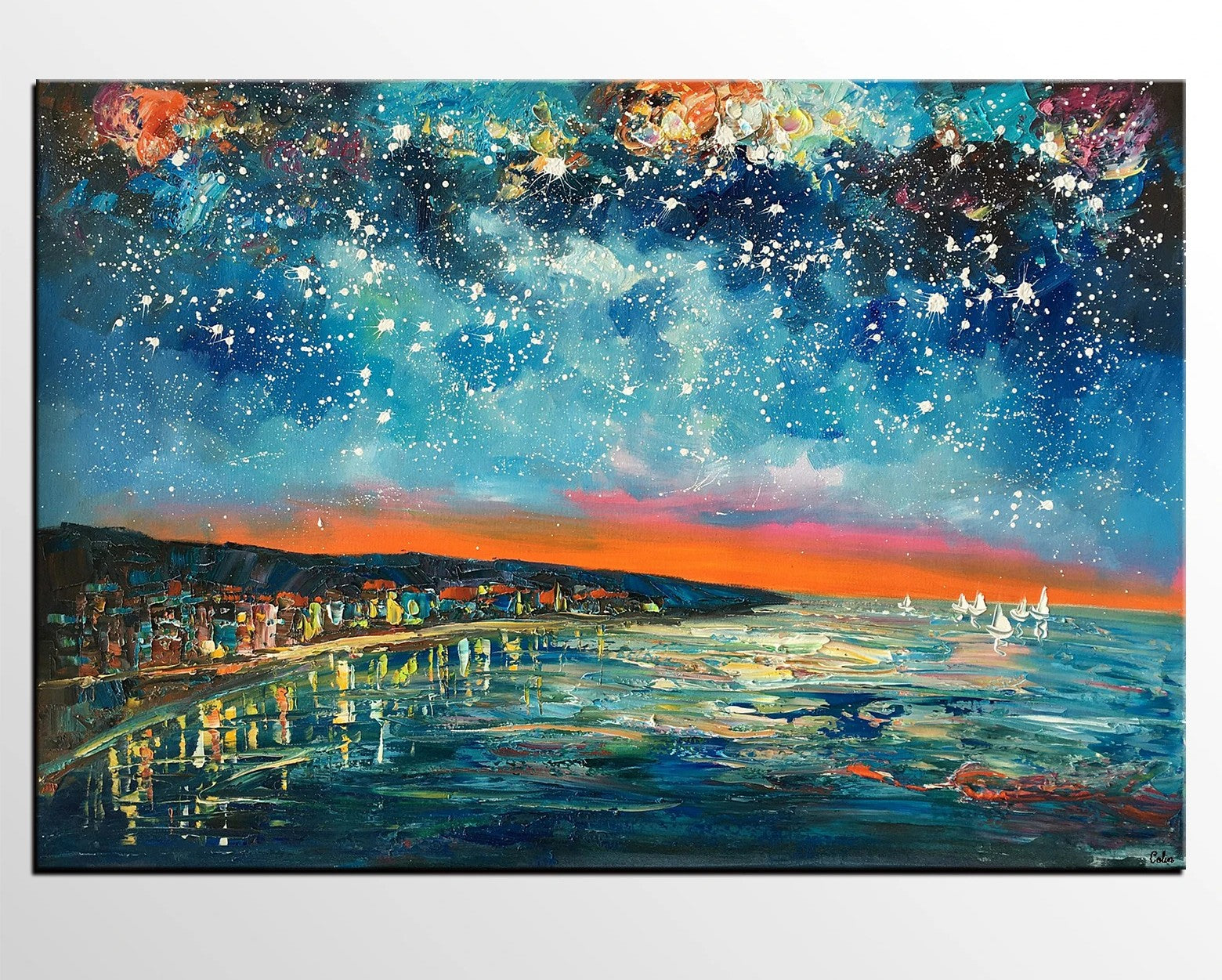 Landscape Canvas Paintings, Starry Night Sky Painting, Landscape Painting for Sale, Custom Original Painting on Canvas