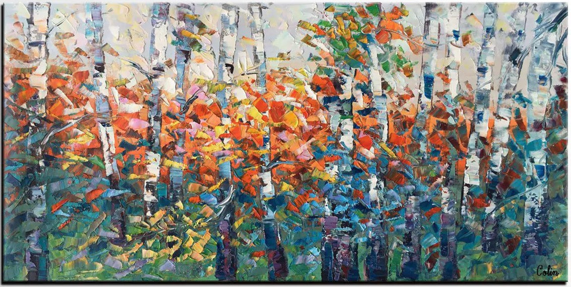 Birch Tree Painting, Impasto Art, Large Canvas Art, Bedroom Canvas Painting, Custom Extra Large Painting