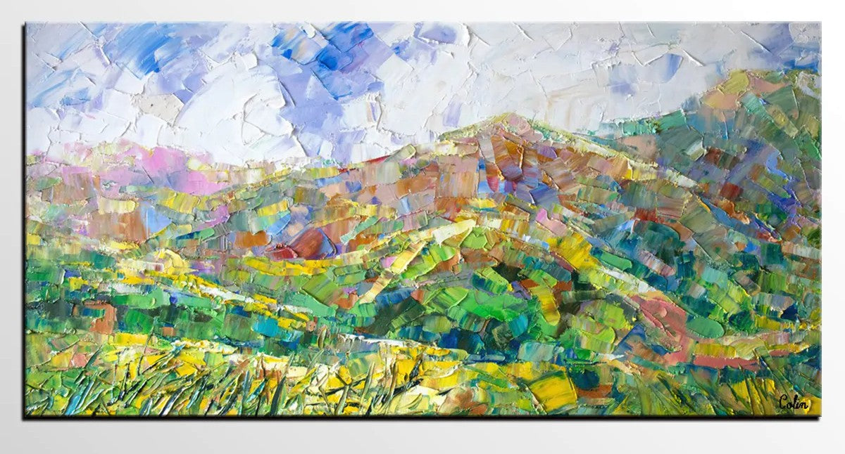 Mountain Landscape Painting, Spring Mountain Painting, Custom Original Painting on Canvas, Landscape Painting for Dining Room