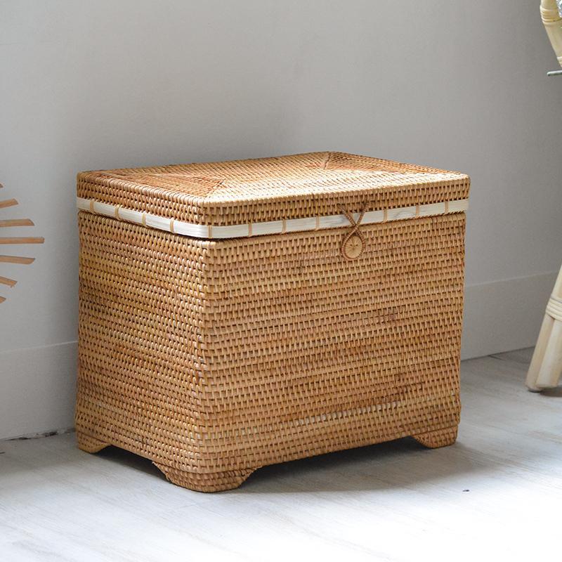 Large Rectangular Storage Basket with Lid, Rattan Storage Case, Storage Baskets for Bedroom, Rectangular Woven Storage Baskets for Clothes