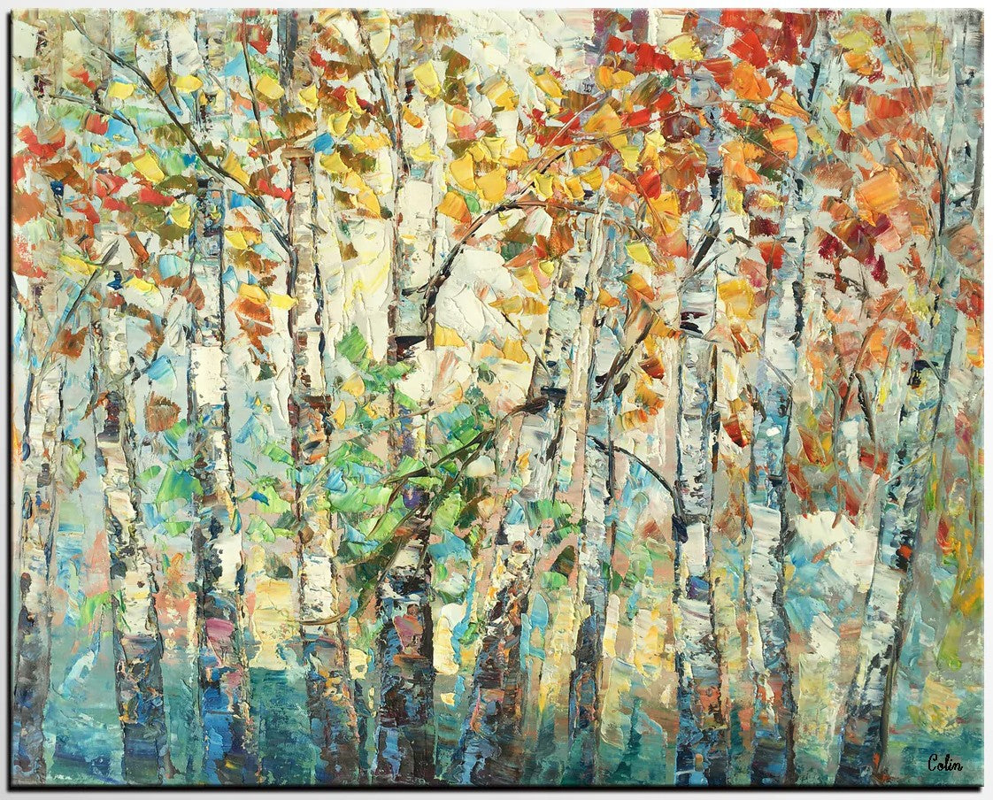 Autumn Tree Painting, Forest Tree Painting, Landscape Painting for Living Room, Buy Paintings Online, Custom Original Painting