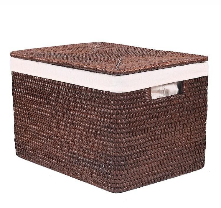 Storage Baskets for Bathroom, Rectangular Storage Baskets, Storage Basket with Lid, Storage Baskets for Clothes, Large Brown Rattan Storage Baskets