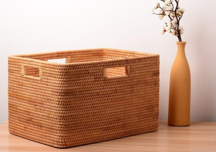 Large Laundry Storage Basket for Clothes, Oversized Rattan Storage Basket, Extra Large Rectangular Storage Basket, Large Storage Baskets for Bedroom