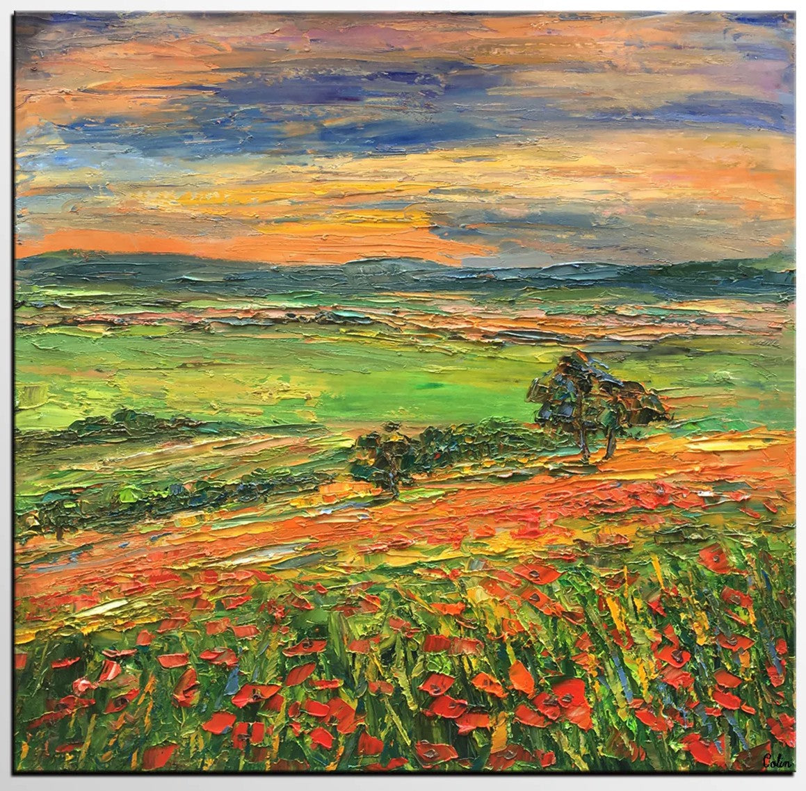 Landscape Painting on Canvas, Flower Field Painting, Heavy Texture Paintings, Custom Original Oil Painting, Living Room Wall Art Paintings