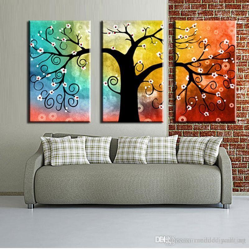 Abstract Acrylic Paintings, 3 Piece Canvas Paintings, Tree of Life Painting, Acrylic Painting for Living Room, Multiple Canvas Painting