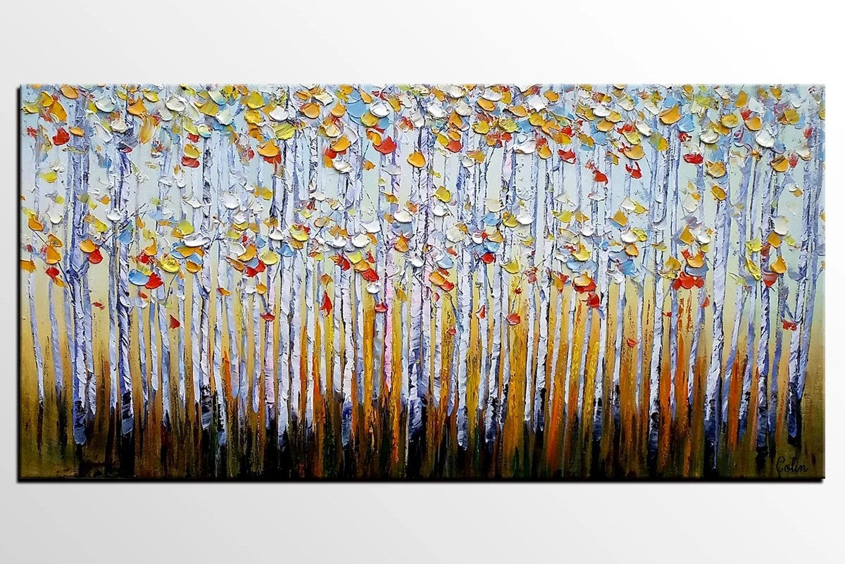 Abstract Landscape Paintings, Custom Original Oil Painting, Palette Knife Painting, Autumn Tree Paintings, Landscape Paintings for Bedroom