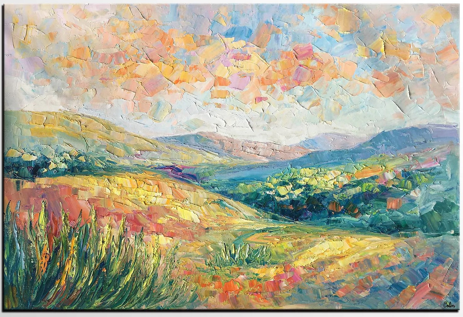 Mountain Landscape Painting, Custom Original Painting on Canvas, Large Oil Painting for Living Room, Heavy Texture Painting