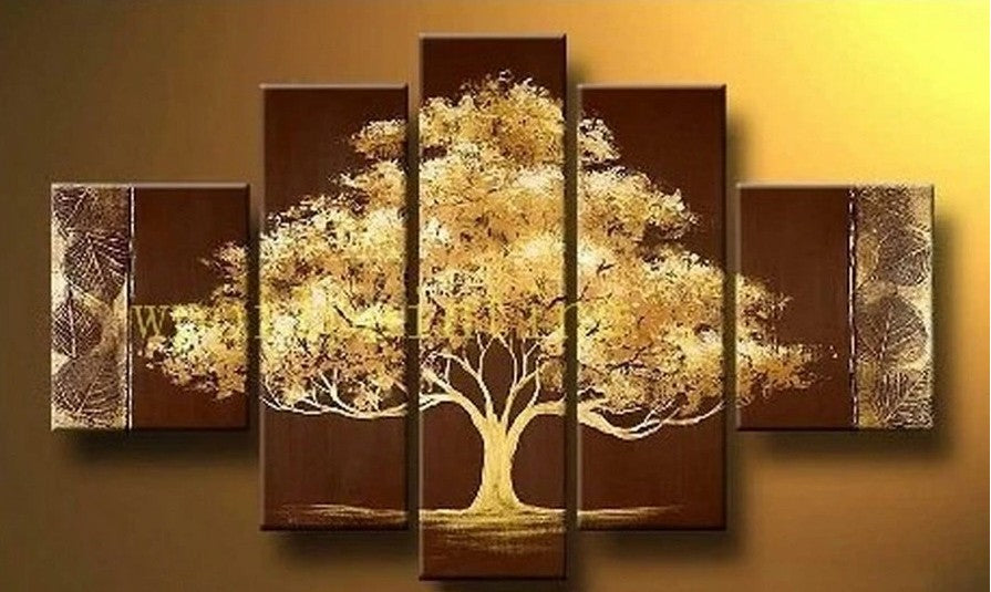 Tree of Life Painting, Heavy Texture Art, 5 Piece Canvas Painting, Acrylic Art on Canvas, Hand Painted Wall Art