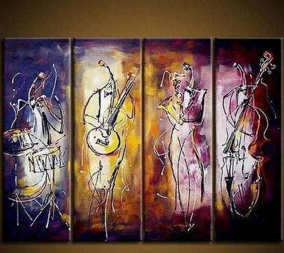 4 Piece Abstract Art Paintings, Music Player Painting, Abstract Modern Wall Painting, Acrylic Wall Art for Living Room, Modern Art Paintings