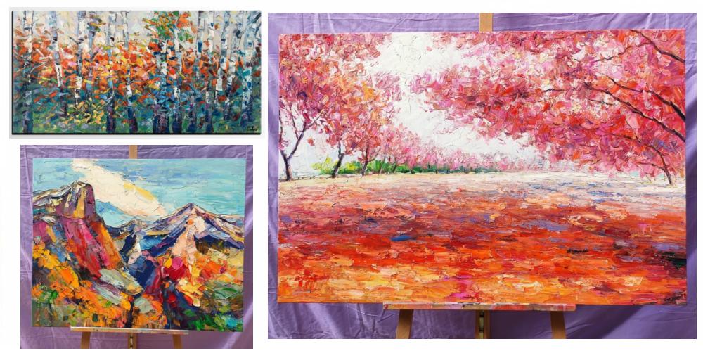 Landscape Painting on Canvas, Paintings for Dining Room, Mountain Oil Paintings, Tree Paintings, Landacape Canvas Paintings, Autumn Leaves Painting, Oil Painting on Canvas, Original Painting for Sale