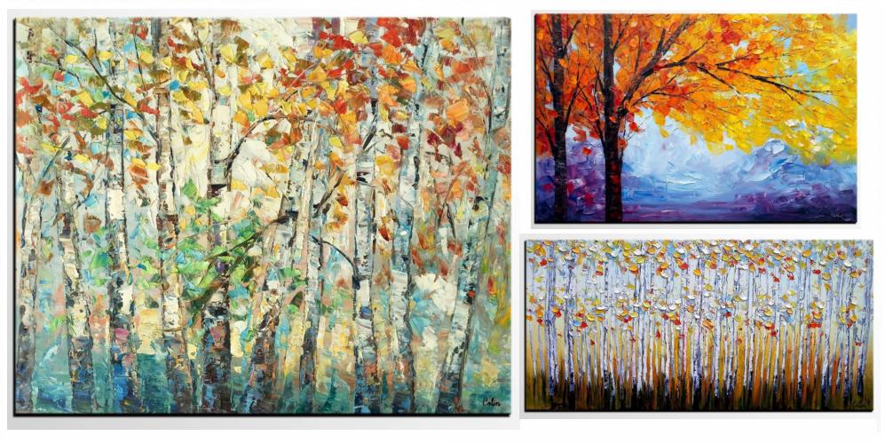 Tree Paintings, Forest Paintings, Birch Tree Painting, Landscape Paintings for Living Room, Landscape Oil Paintings, Heavy Texture Paintings