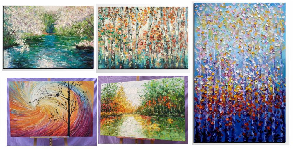 Tree Paintings, Landscape Paintings for Living Room, Landscape Oil Paintings, Heavy Texture Paintings, Landscape Canvas Painting, Palette Knife Paintings, Original Landscape Painting