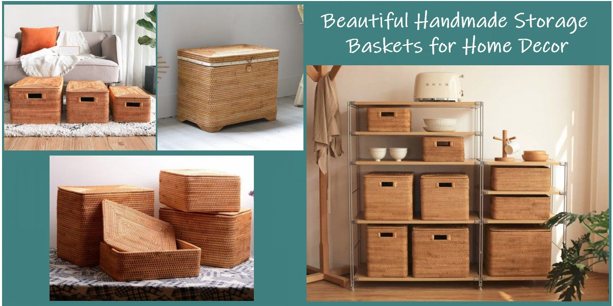 Storage Baskets for Clothes, Storage Basket with Lid, Large Rectangular Storage Baskets, Wicker Storage Baskets for Bathroom, Storage Baskets for Shelves, Storage Baskets for Kitchen